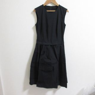 フォクシーニューヨーク(FOXEY NEW YORK)の美品 FOXEY NEW YORK フォクシーニューヨーク ストレッチ パッチワーク ノースリーブ ひざ丈 ワンピース 26185 サイズ38 ブラック レディース 古着 中古 USED(ひざ丈ワンピース)