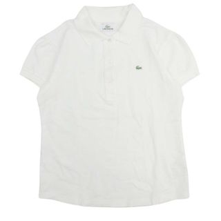 ラコステ(LACOSTE)の良品 LACOSTE ラコステ 鹿の子 ポロシャツ ワニロゴ ワンポイント 刺繍 半袖 カットソー プルオーバー 42 白 ホワイト レディース 古着 中古 USED(ポロシャツ)