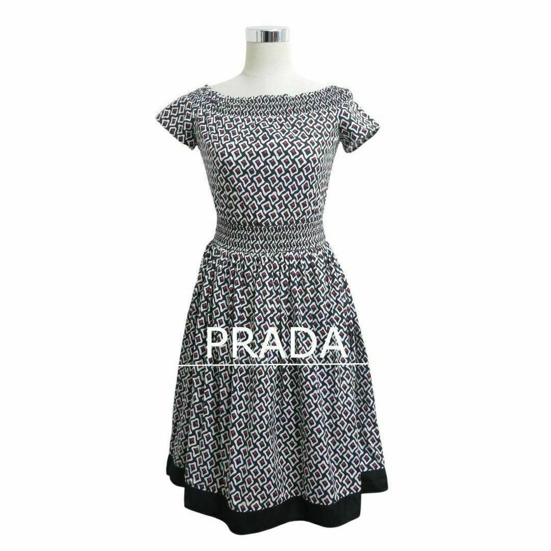 PRADA(プラダ)の美品 PRADA 幾何学模様 総柄 名作 膝丈 半袖 フレア ワンピース レディースのワンピース(ひざ丈ワンピース)の商品写真
