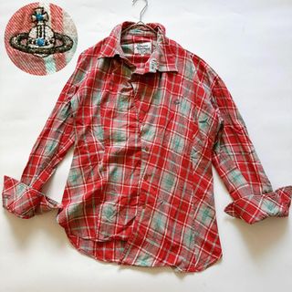 ヴィヴィアンウエストウッド(Vivienne Westwood)の希少✨ヴィヴィアンウエストウッド オーブ刺繍 変形 チェックシャツ 46 M(シャツ)
