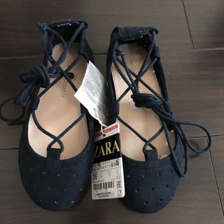 ザラキッズ(ZARA KIDS)の新品【ZARA girls】濃ネイビー レースアップシューズ 16.0-16.5(スリッポン)