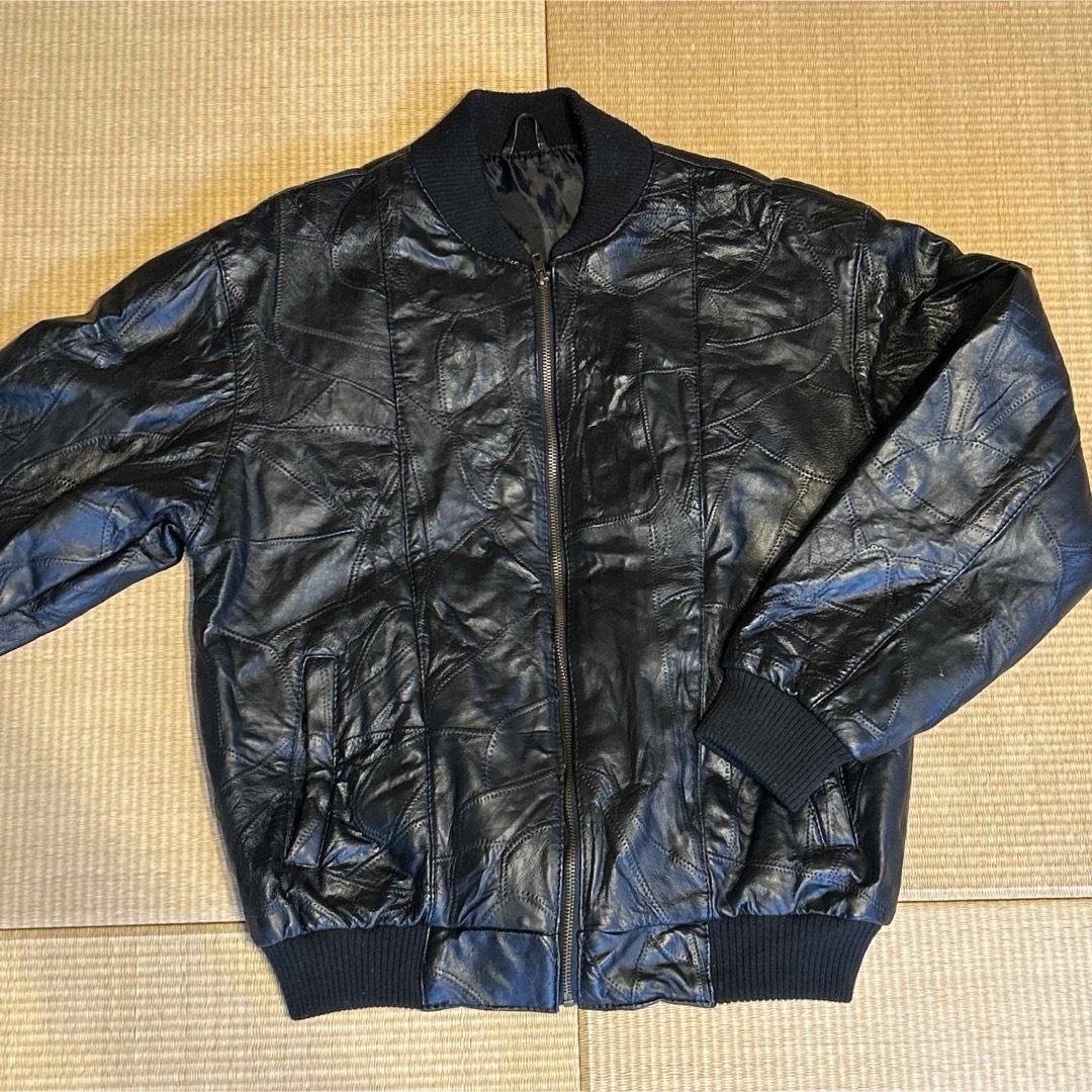 無料発送 ヴィンテージ ラムレザー レア 古着 ブルゾン パッチワーク ジャケット・アウター