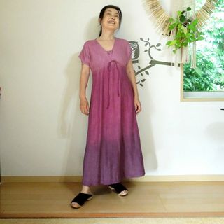 asana HEMP100% テロテロ 縄文ワンピース・草木染めグラデーション(ロングワンピース/マキシワンピース)