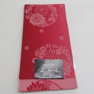 浴衣帯 YUKATA OBI ふりく 花輪柄 ポリエステル100% 赤色ｘピンク色 袴下帯 半巾帯 細帯 日本製 洗える 仕立て上がり 長さ400cm 新品(浴衣帯)