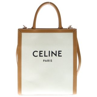 セリーヌ(CELINE)のCELINE セリーヌ バーティカルカバ スモール 2WAYバッグ ハンドバッグ トートバッグ ショルダーバッグ ゴールド金具 ブラウン×アイボリー キャンバス×レザー(ハンドバッグ)