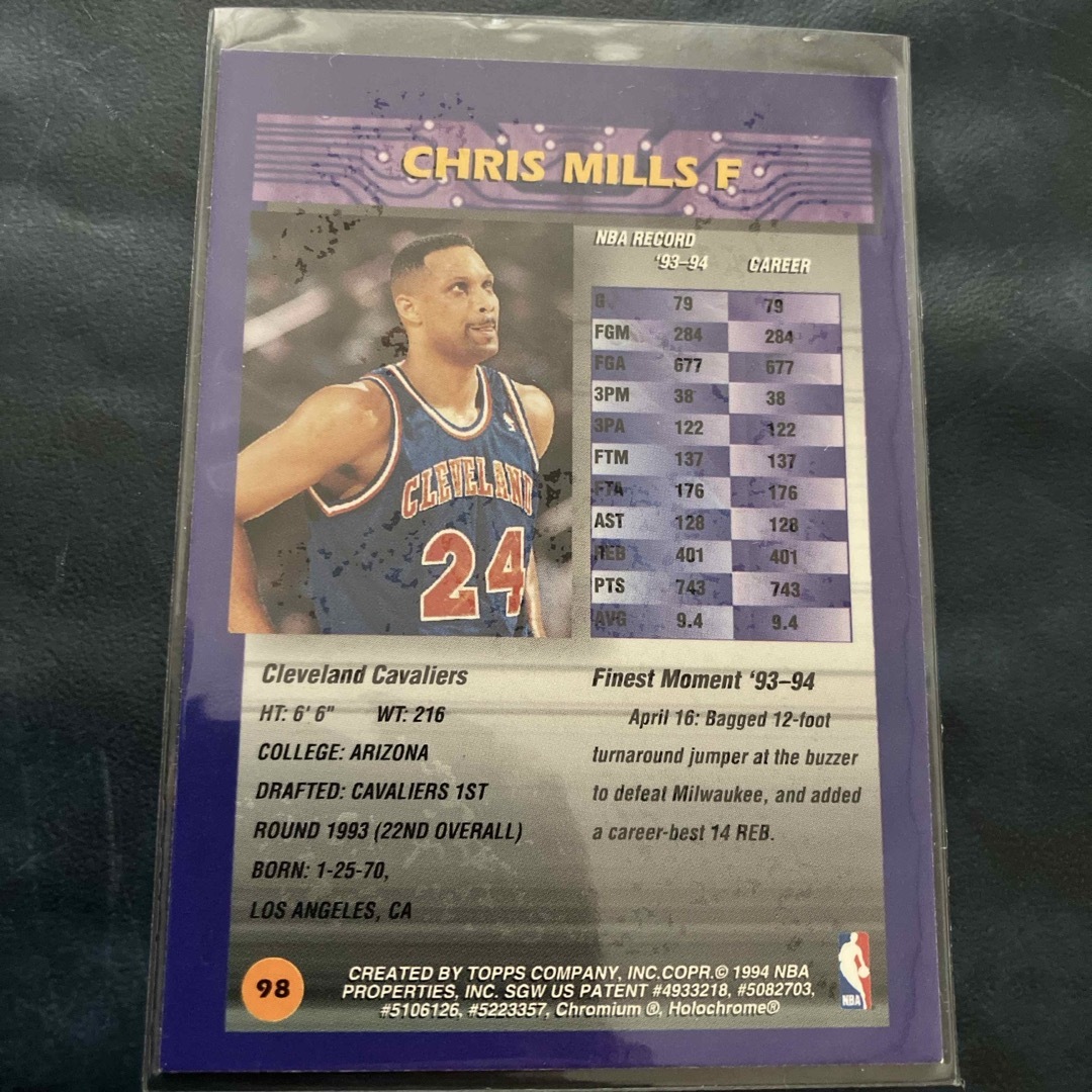 Topps(トップス)のクリスミルズ　NBAカード 94-95    topps FINEST  #98 エンタメ/ホビーのトレーディングカード(シングルカード)の商品写真