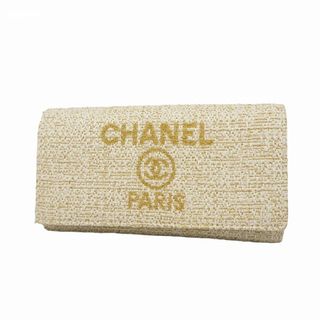 シャネル(CHANEL)の【5fc4598】シャネル 長財布 ドーヴィル ツイード ホワイト ゴールド金具【中古】レディース(財布)