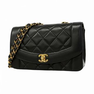 シャネル(CHANEL)の【5fd4724】シャネル ショルダーバッグ ダイアナ チェーンショルダー ラムスキン ブラック ゴールド金具【中古】レディース(ショルダーバッグ)