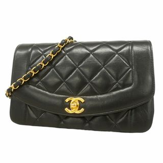 シャネル(CHANEL)の【5fd4815】シャネル ショルダーバッグ ダイアナ チェーンショルダー ラムスキン ブラック ゴールド金具【中古】レディース(ショルダーバッグ)