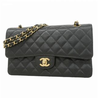 シャネル(CHANEL)の【5fd4857】シャネル ショルダーバッグ マトラッセ Wフラップ Wチェーン キャビアスキン ブラック ゴールド金具【中古】レディース(ショルダーバッグ)