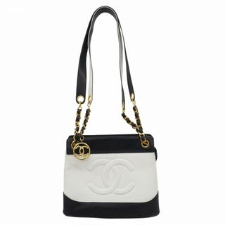 シャネル(CHANEL)の【5fd4889】シャネル ショルダーバッグ チェーンショルダー バイカラー ラムスキン ホワイト ネイビー ゴールド金具【中古】レディース(ショルダーバッグ)