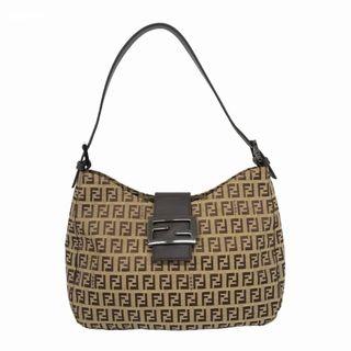 フェンディ(FENDI)の【5fd4908】フェンディ ショルダーバッグ ズッキーノ ナイロンキャンバス ブラウン シルバー金具【中古】レディース(ショルダーバッグ)