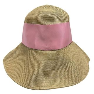 Athena(アシーナ) ハット ONE SIZE美品  - ライトブラウン×ピンク ストローハット/リボン(ハット)