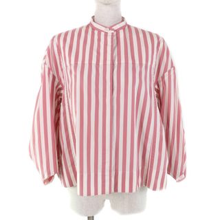 ジルサンダー(JIL SANDER)の極美品★JIL SANDER ジルサンダー JSPU601201 コットン100％ バンドカラー  七分袖 ストライプシャツ ピンク ホワイト 34 イタリア製 正規品 レディース(シャツ/ブラウス(長袖/七分))
