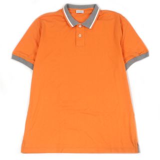 ブルネロクチネリ(BRUNELLO CUCINELLI)の未使用品□Brunello Cucinelli ブルネロクチネリ コットン100％ ショートスリーブ 半袖ポロシャツ オレンジ グレー XL イタリア製 正規品 メンズ(ポロシャツ)
