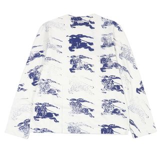 バーバリー(BURBERRY)の未使用品□BURBERRY バーバリー 24SS 8081356 コットン100% スクリーンプリント ロングスリーブ 長袖Ｔシャツ ホワイト ブルー M イタリア製 正規品 メンズ(Tシャツ/カットソー(七分/長袖))
