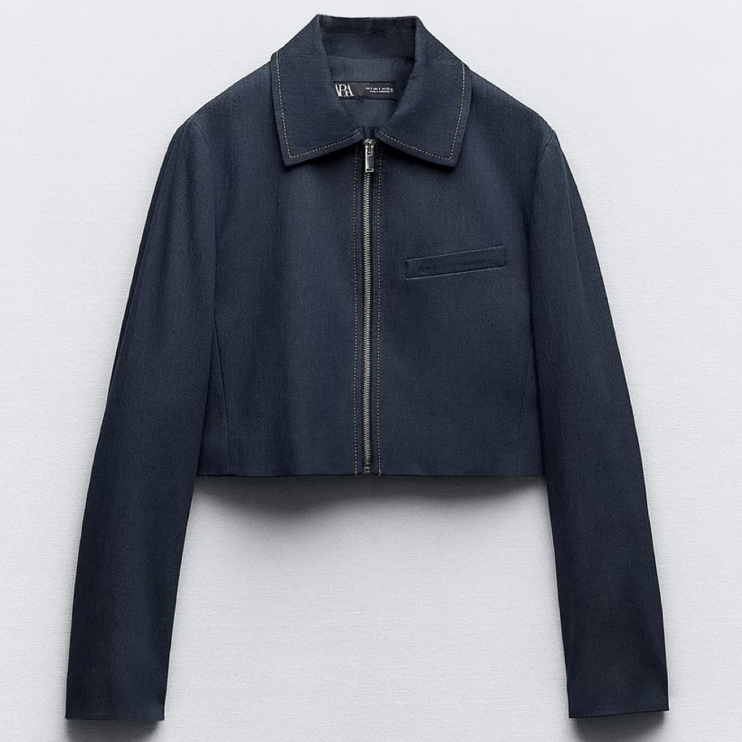 ZARA(ザラ)のZARA ショートジャケット コントラストトップステッチ XSサイズ レディースのジャケット/アウター(Gジャン/デニムジャケット)の商品写真