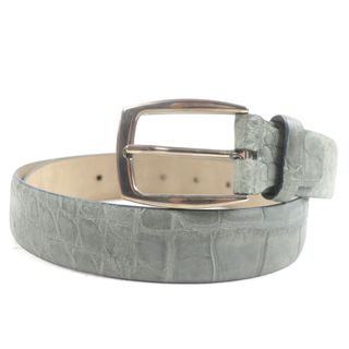 ブリオーニ(Brioni)の極美品▼Brioni ブリオーニ BH92T/F1093 ロゴ刻印入りバックル クロコダイル レザーベルト グレー シルバー金具 90 イタリア製 メンズ(ベルト)
