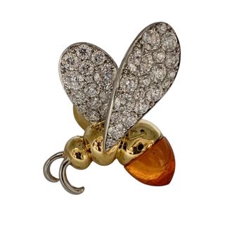 【中古】GIMEL ギメル ピンブローチ 蜂 Pt950 K18 マンダリンガーネット ブローチ ジュエリー パヴェ ミツバチ ハチ 昆虫 動物(ブローチ/コサージュ)