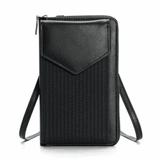 合わせやすい☘️編込みウォレットスマホショルダー ジッパー 外ポケット付き 黒(リュック/バックパック)