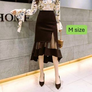 n40【新品未使用】シースルー シアー ロングスカート ブラック Mサイズ(ロングスカート)
