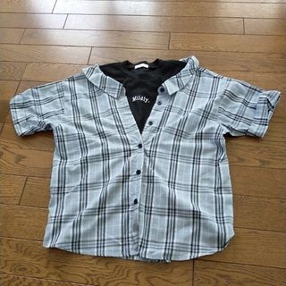 Mildly. グレー系チェック 半袖シャツ140