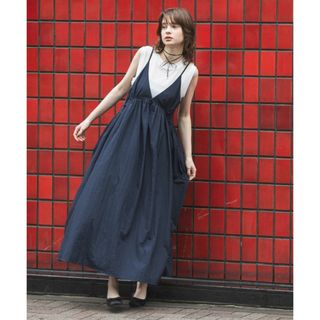タグ付き未使用【forksy.】Vネックボリュームギャザーキャミワンピ　ネイビー(ロングワンピース/マキシワンピース)