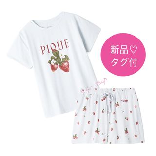 ジェラートピケ(gelato pique)の正規品⭐️新品タグ付♡ ジェラートピケ いちごワンポイントTシャツ＆ショートパンツ(ルームウェア)