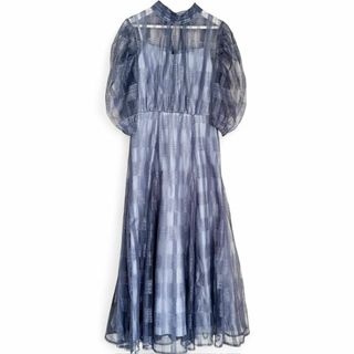 チュールレイヤードワンピース ブルー アサクラ チェック柄 シアー 美品(ロングワンピース/マキシワンピース)