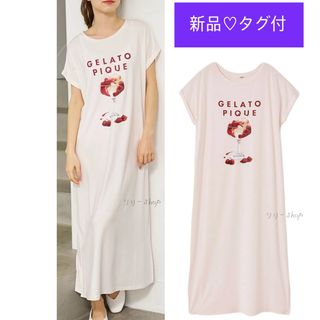 ジェラートピケ(gelato pique)の新品タグ付♡ ジェラートピケ 接触冷感COOLレーヨンデザートロゴワンピ　ピンク(ルームウェア)
