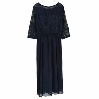 LACE LADIES ネイビー ロングワンピース Lサイズ 美品 レース切替(ロングワンピース/マキシワンピース)