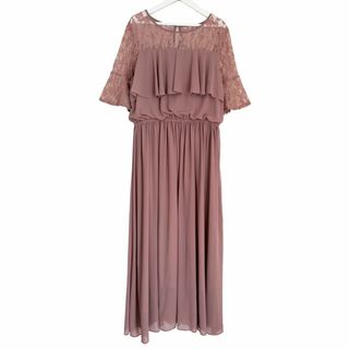 DRESS PLUS くすみピンク フリルレースワンピース Lサイズ 美品(ロングワンピース/マキシワンピース)