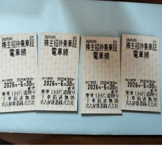 名鉄株主優待乗車証 4枚セット 有効期限は2026年6月30日まで(鉄道乗車券)