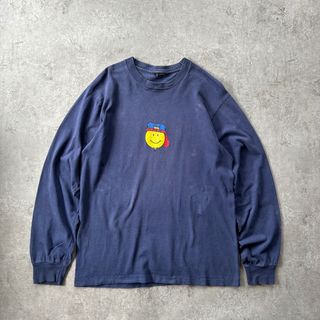 ヴィンテージ(VINTAGE)の-90s スマイルtシャツ/ロンt USA製 ネイビー XL相当 両面プリント(Tシャツ/カットソー(七分/長袖))