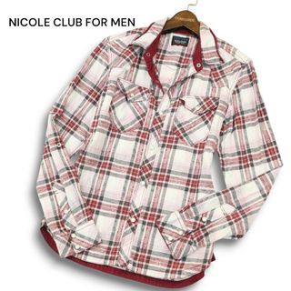 NICOLE CLUB FOR MEN ニコルクラブ フォーメン 襟袖ワイヤー 花柄 フラワー ウエスタン チェック 長袖 シャツ Sz.46　メンズ(シャツ)
