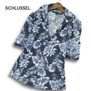 シュリセル(SCHLUSSEL)のSCHLUSSEL シュリセル 春夏★ 襟ワイヤー 花柄 フラワー 総柄 半袖 フックボタン シャツ Sz.2　メンズ 日本製(シャツ)