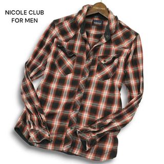 NICOLE CLUB FOR MEN ニコルクラブ フォーメン 通年 襟袖ワイヤー★ チェック 長袖 ウエスタン シャツSz.46　メンズ(シャツ)