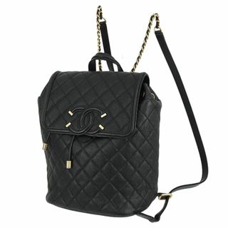 シャネル(CHANEL)のシャネル バックパック CC フィグリー マトラッセ キャビアスキン レザー ブラック ヴィンテージゴールド チェーン リュックサック ミニバックパック 超美品 1299(リュック/バックパック)