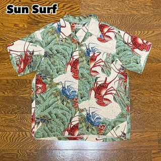 サンサーフ(Sun Surf)の美品 90s SUN SURF サンサーフ アロハシャツ 伊勢海老 M品番 緑(Tシャツ/カットソー(半袖/袖なし))