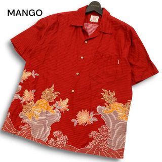 マンゴ(MANGO)のMANGO マンゴ 春夏 和柄 シーサー 花柄★ 半袖 ボーダー オープンカラー アロハ シャツ Sz.M～L位 メンズ 日本製 沖縄(シャツ)