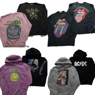 古着卸 まとめ売り 音楽・バンド スウェット 8枚セット (メンズ S /M ) ローリングストーンズ デフレパード アイスキューブ 古着 NB0910(スウェット)