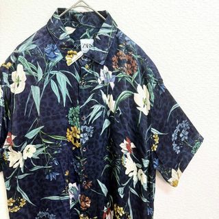 ザラ(ZARA)のZARA ザラ 半袖レーヨンアロハシャツ 花柄テロシャツネイビー M 40(シャツ)