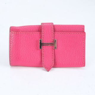 エルメス(HERMES)の美品 エルメス ベアン □J 刻印 レザー 4連 キーケース キーリング ピンク カードケース シルバー 金具 レディース ECE CG15-5(キーケース)