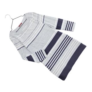 アマカ(AMACA)のAMACA アマカ シルク混 ボーダー チュニック カットソー size38/グレーx紺 ■◇ レディース(カットソー(長袖/七分))