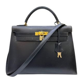 エルメス(HERMES)の　エルメス HERMES ケリー32 外縫い 〇Y刻 ブラック ゴールド金具 ボックスカーフ レディース ハンドバッグ(ハンドバッグ)