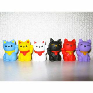 イワコー(iwako)の【まねき猫 消しゴム 6個セット】招き猫 けしごむ 白 黒 黄 赤 青 紫 開運(その他)