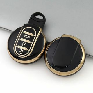 BMWミニ MINI用 キーケース TPUキーカバー 黒金(車内アクセサリ)