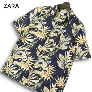 ザラ(ZARA)のZARA ザラ マン 現行タグ★ 春夏 総柄 トロピカル 花柄 フラワー 半袖 アロハ シャツ Sz.M メンズ 紺 ネイビー(シャツ)