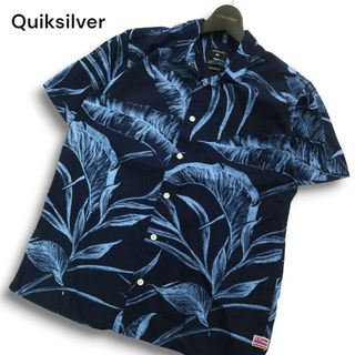 クイックシルバー(QUIKSILVER)のQuiksilver クイックシルバー 春夏★ 半袖 リーフ柄 総柄 半袖 アロハ シャツ Sz.XL メンズ 紺 ネイビー(シャツ)