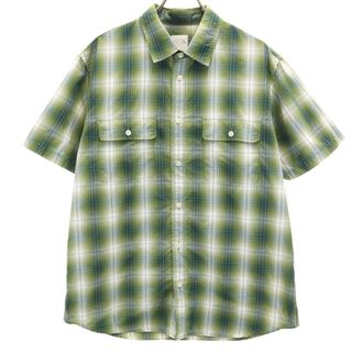 ザノースフェイス(THE NORTH FACE)の古着 THE NORTH FACE ノースフェイス チェック柄 半袖 シャツ L グリーン系 メンズ(シャツ)